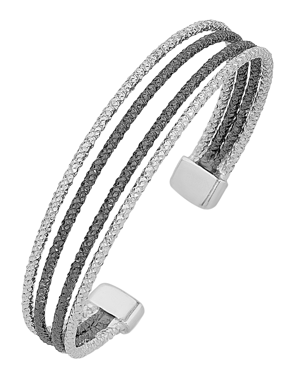 Silver Bangle - Sterling Silver Two Tone Cuff Bangle - 758212 - Salera's