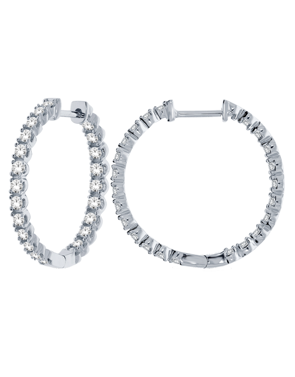 Diamond Earrings - 10ct Inside Out White Gold Hoops - 768972