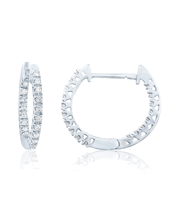 Diamond Earrings - 14ct Diamond Set White Gold Hoops - 759086