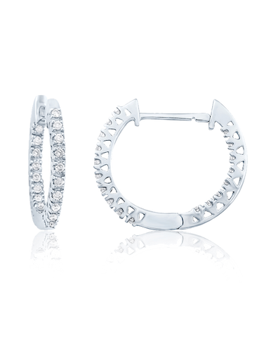 Diamond Earrings - 14ct Diamond Set White Gold Hoops - 759086