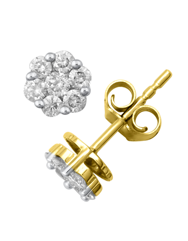 Diamond Studs - 14ct Yellow Gold Diamond Cluster Studs - 759087