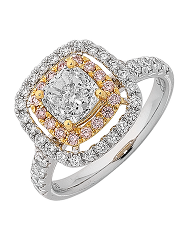 Diamond Ring - 18ct Cushion Cut Diamond Halo Engagement Ring - 760792