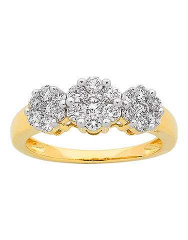 Diamond Ring - 14ct Yellow Gold Diamond Cluster Ring - 761638
