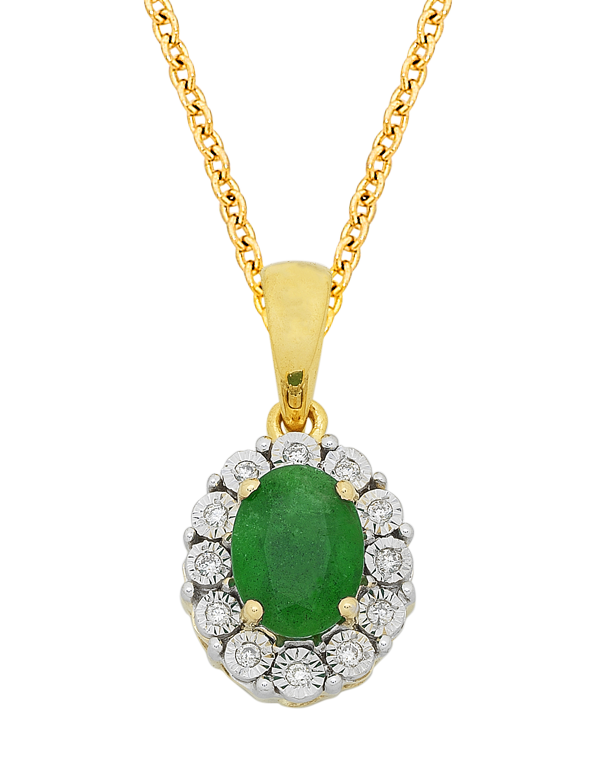 Emerald Pendant - Yellow Gold Emerald & Diamond Pendant - 761664 - Salera's
