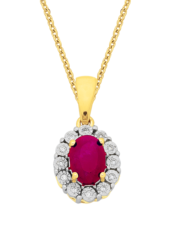 Ruby Pendant - Yellow Gold Ruby & Diamond Pendant - 761667 - Salera's