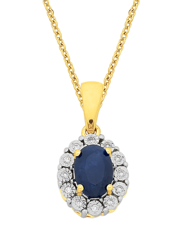 Sapphire Pendant - 14ct Yellow Gold Sapphire & Diamond Pendant - 761669