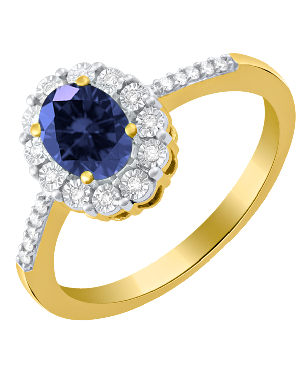 Sapphire Ring - 14ct Yellow Gold Sapphire and Diamond Ring - 761680