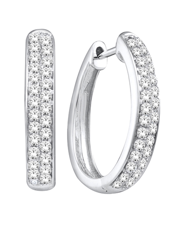 Diamond Earrings - 14ct Diamond Set White Gold Hoops - 762817