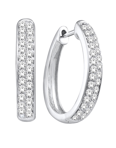 Diamond Earrings - 14ct Diamond Set White Gold Hoops - 762817