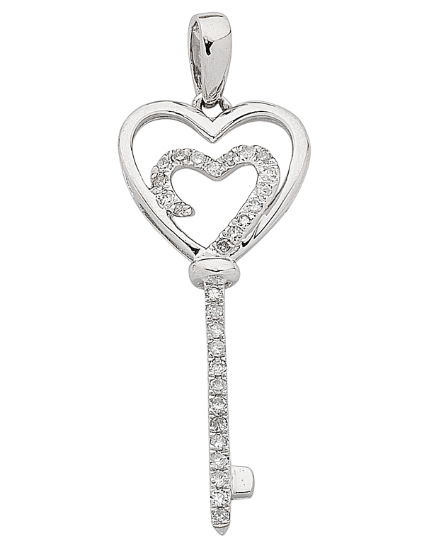 Diamond Pendant - White Gold Diamond Heart Key Pendant - 763818 - Salera's