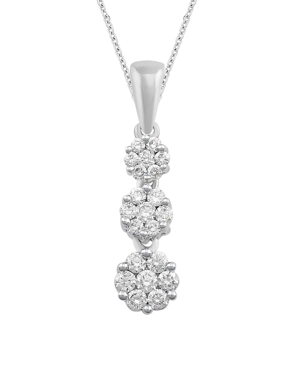 Diamond Pendant - 14ct White Gold Diamond Triple Cluster Pendant - 764693 - Salera's