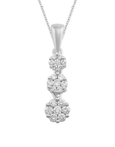 Diamond Pendant - 14ct White Gold Diamond Triple Cluster Pendant - 764693