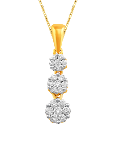 Diamond Pendant - 14ct Yellow Gold Diamond Triple Cluster Pendant - 764694
