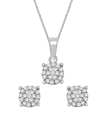 10ct White Gold & Diamond Pendant & Earrings Set - 764720