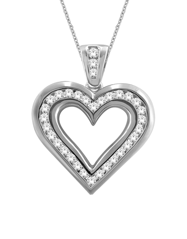 Diamond Pendant - 9ct White Gold Diamond Heart Pendant - 766050