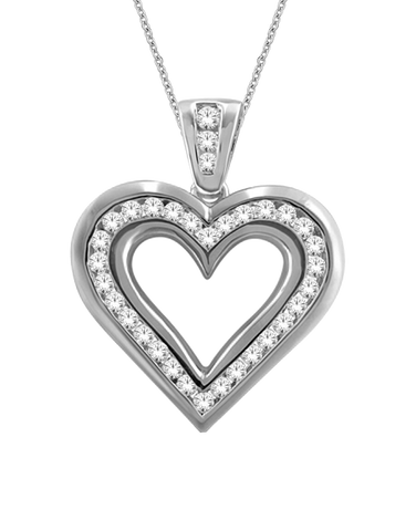 Diamond Pendant - 9ct White Gold Diamond Heart Pendant - 766050