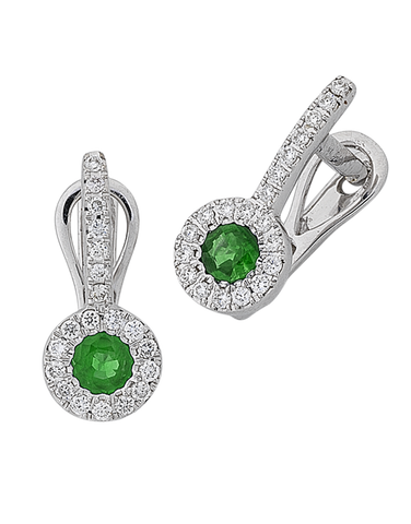 Emerald Earrings - 14ct White Gold Natural Emerald and Diamond Earrings - 767944