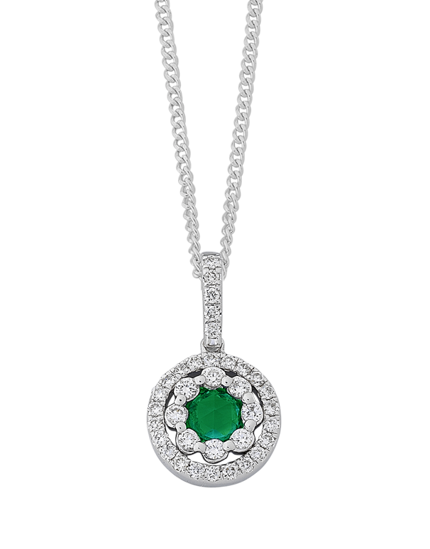 Emerald Pendant - White Gold Emerald & Diamond Pendant - 767948 - Salera's