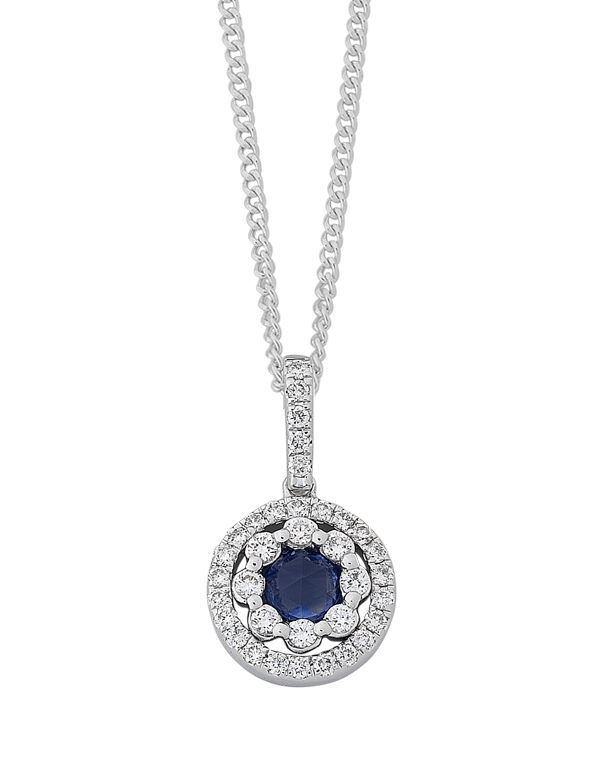 Sapphire Pendant - 14ct White Gold Sapphire & Diamond Pendant - 767950