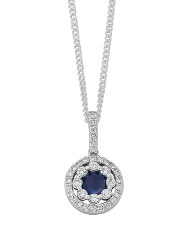 Sapphire Pendant - 14ct White Gold Sapphire & Diamond Pendant - 767950