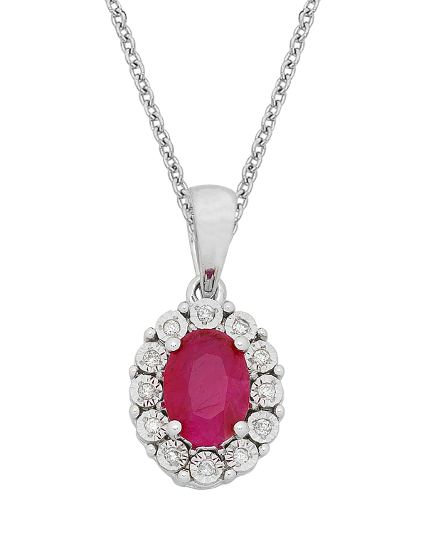 Ruby Pendant - White Gold Ruby & Diamond Pendant - 767971 - Salera's