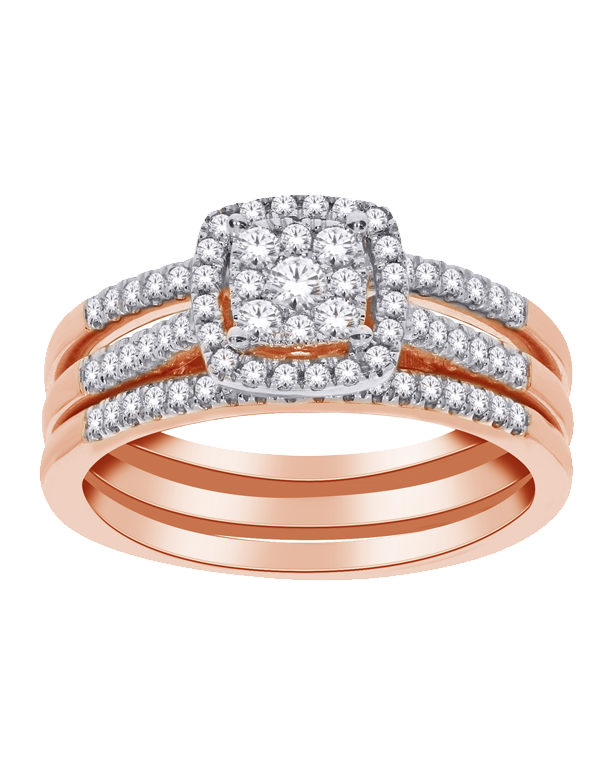 Bridal Set - 14ct Rose & White Gold Diamond Bridal Ring Set - 768051