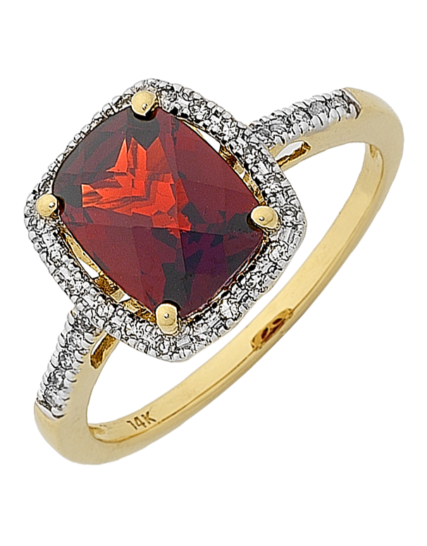 Garnet Ring - 14ct Yellow Gold Garnet & Diamond Ring - 768077