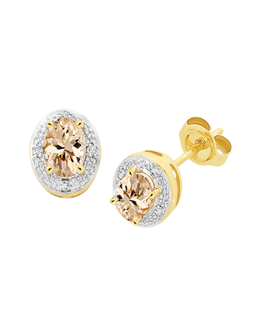 Morganite Earrings - Yellow Gold Morganite and Diamond Earrings - 768196