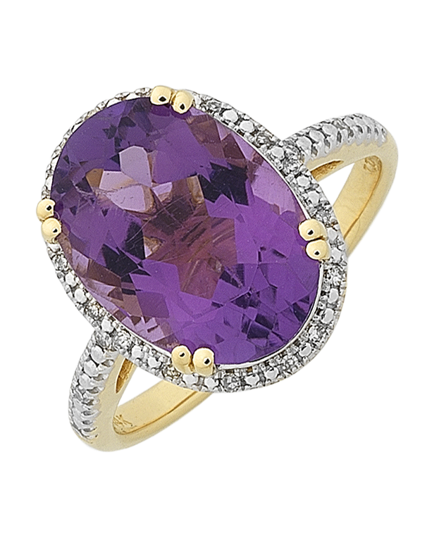 Amethyst Ring - Yellow Gold Amethyst & Diamond Ring - 768391 - Salera's