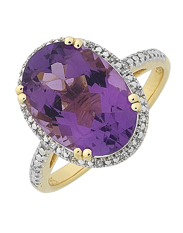 Amethyst Ring - 14ct Yellow Gold Amethyst & Diamond Ring - 768391