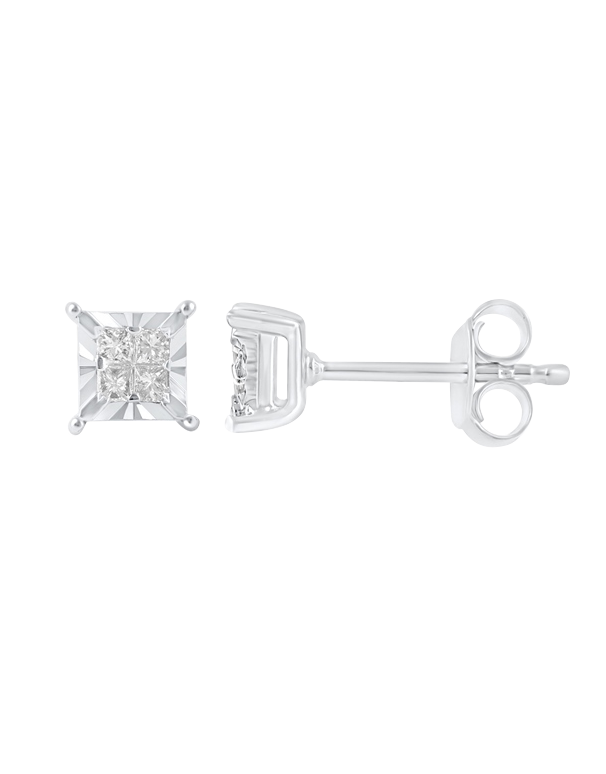 Diamond Studs - 10ct White Gold Princess Cut Diamond Stud Earrings - 768484