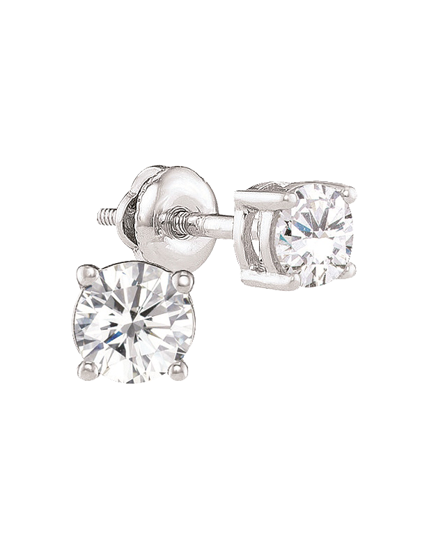 Diamond Studs - 14ct White Gold Diamond Stud Earrings With Screw Backs - 768593