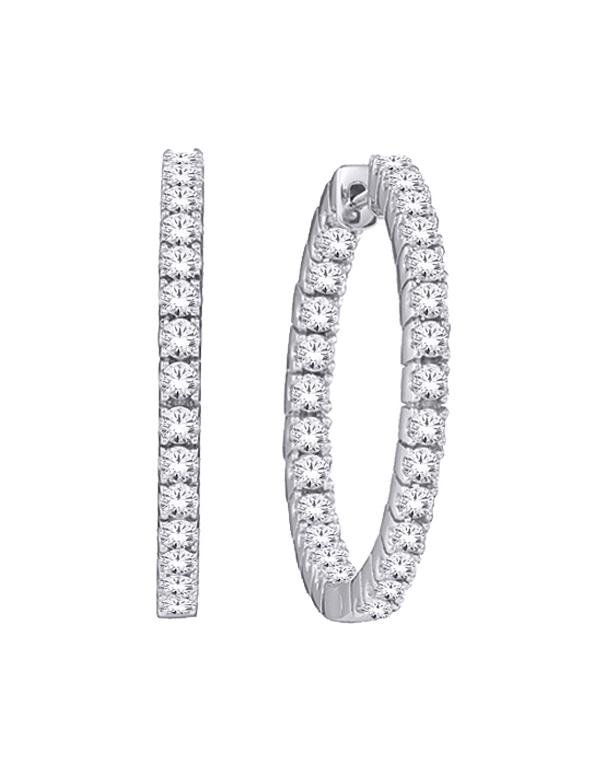 Diamond Earrings - 14ct White Gold Inside Out Diamond Hoop Earrings - 769315