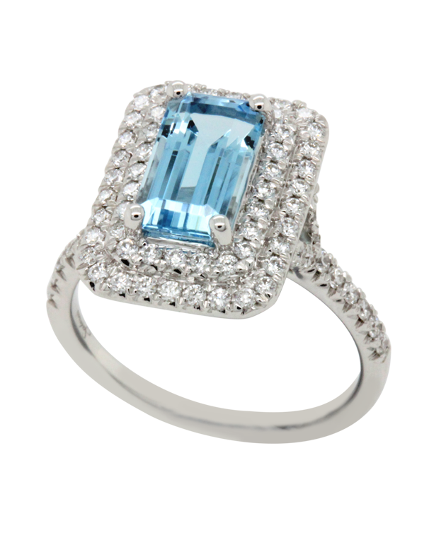 Esclusivo - 18ct White Gold Aquamarine and Diamond Ring - 769065