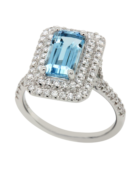 Aquamarine square cut deals ring