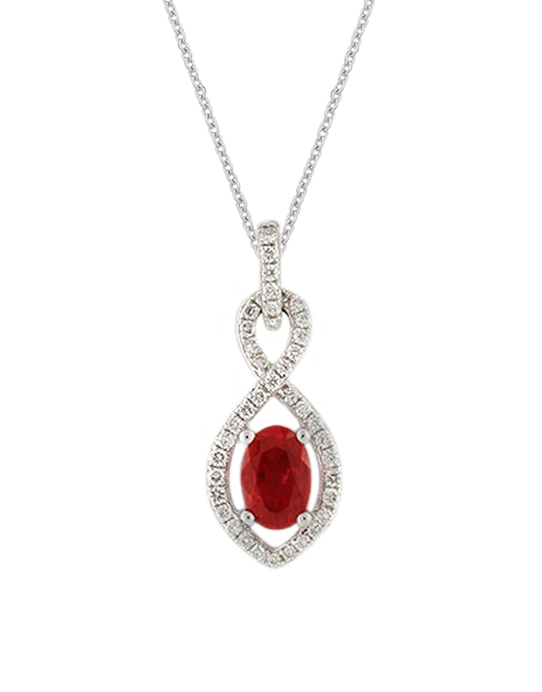 Ruby Pendant - 9ct White Gold Ruby and Diamond Pendant - 769117 - Salera's