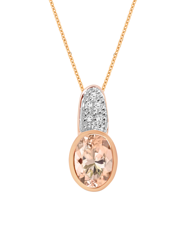 Morganite Pendant - 9ct Rose Gold Morganite and Diamond Pendant - 769148 - Salera's