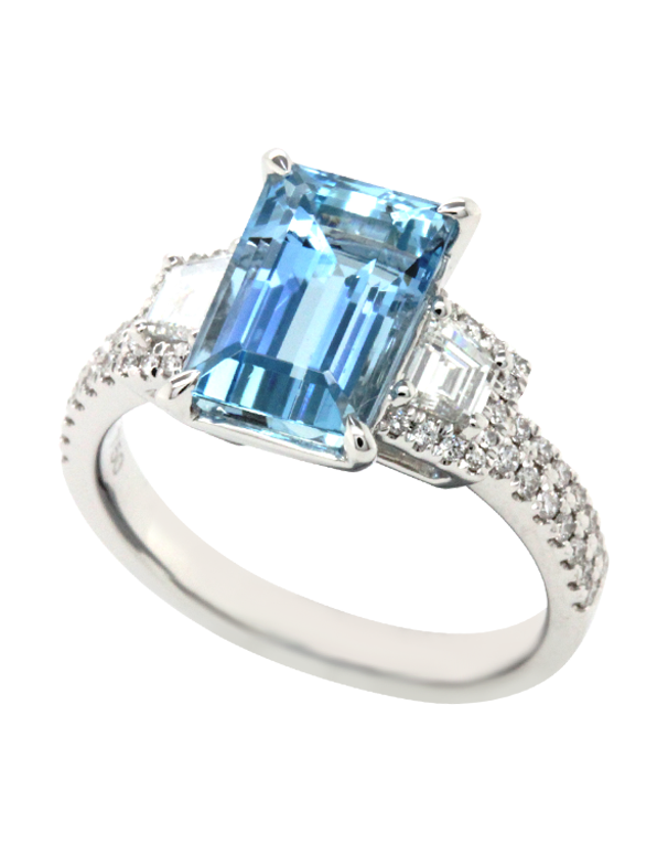 Esclusivo - 18ct White Gold Aquamarine and Diamond Ring - 769252
