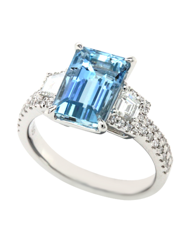 Esclusivo - 18ct White Gold Aquamarine and Diamond Ring - 769252