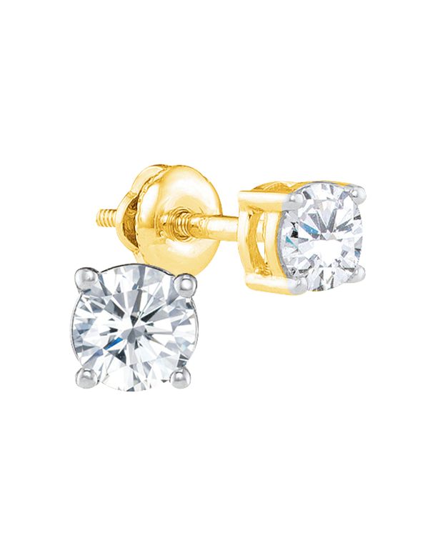 Diamond Studs - 14ct Yellow & White Gold Diamond Stud Earrings With Screw Backs - 770180