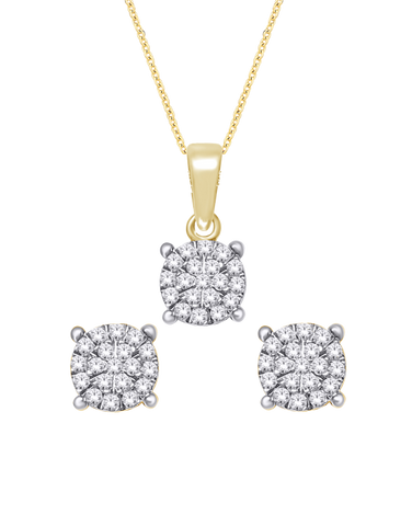 10ct Yellow Gold & Diamond Pendant & Earrings Set - 770327