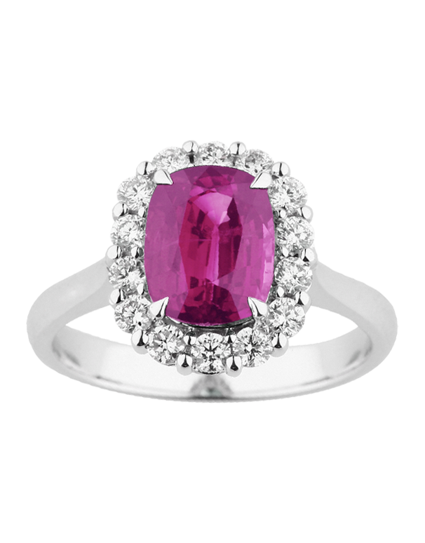 Ruby Ring - 18ct White Gold Ruby & Diamond Ring - 770381