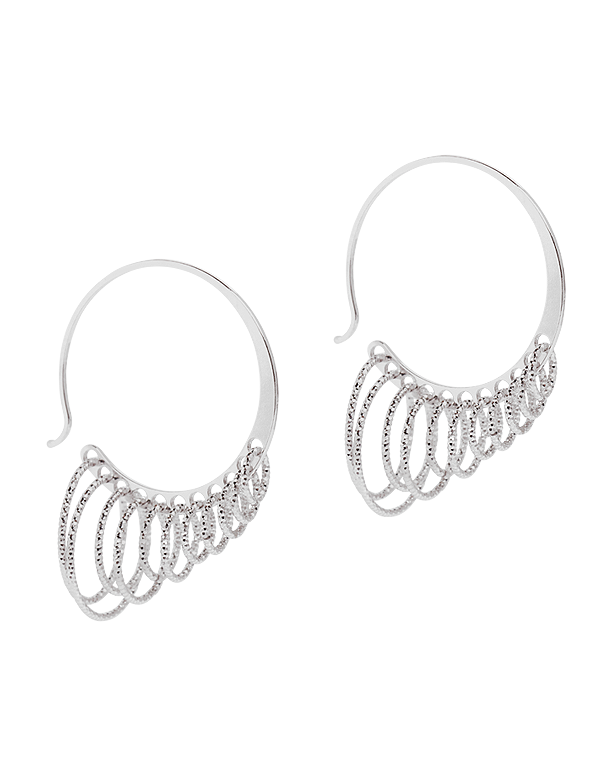 Luna - Sterling Silver Multi Ring Hook Earrings - 770546