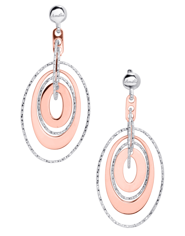 Mode d'Amelie - Sterling Silver & Rose Tone Drop Earrings - 770591