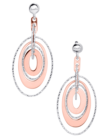 Mode d'Amelie - Sterling Silver & Rose Tone Drop Earrings - 770591
