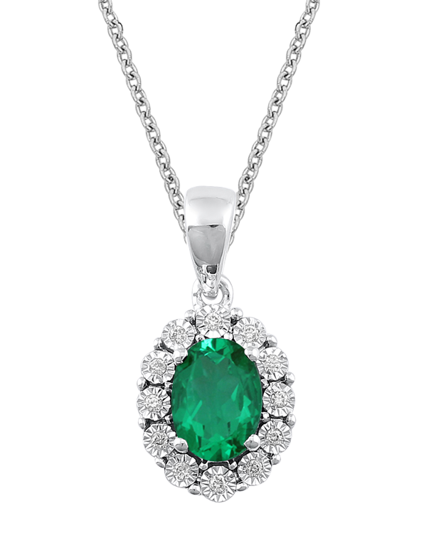 Emerald Pendant - White Gold Emerald & Diamond Pendant - 771052 - Salera's