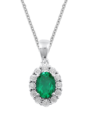 Emerald Pendant - 14ct White Gold Emerald & Diamond Pendant - 771052
