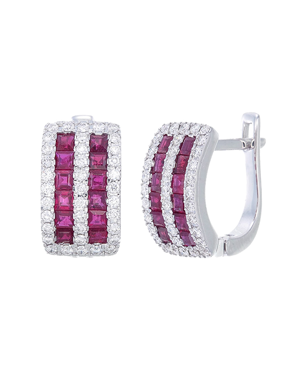Esclusivo - 14ct White Gold Ruby and Diamond Earrings - 771059 - Salera's