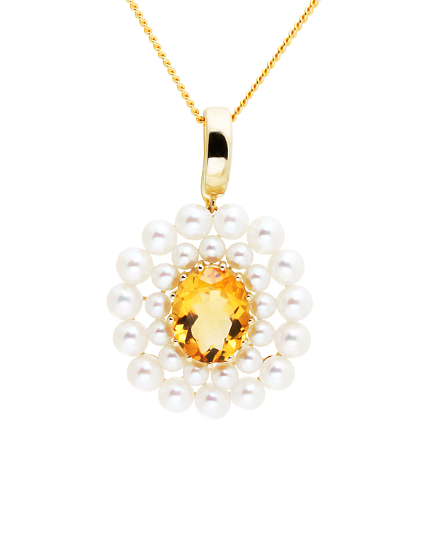 Pearl and Citrine Pendant- 14ct Yellow Gold Freshwater Pearl and Citrine Enhancer Pendant - 771464