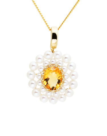 Pearl and Citrine Pendant- 14ct Yellow Gold Freshwater Pearl and Citrine Enhancer Pendant - 771464